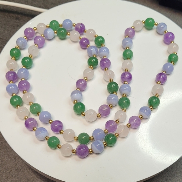 Genuine Multi-Gemstone Beaded Necklace Amethyst Rose Quartz Aventurine
